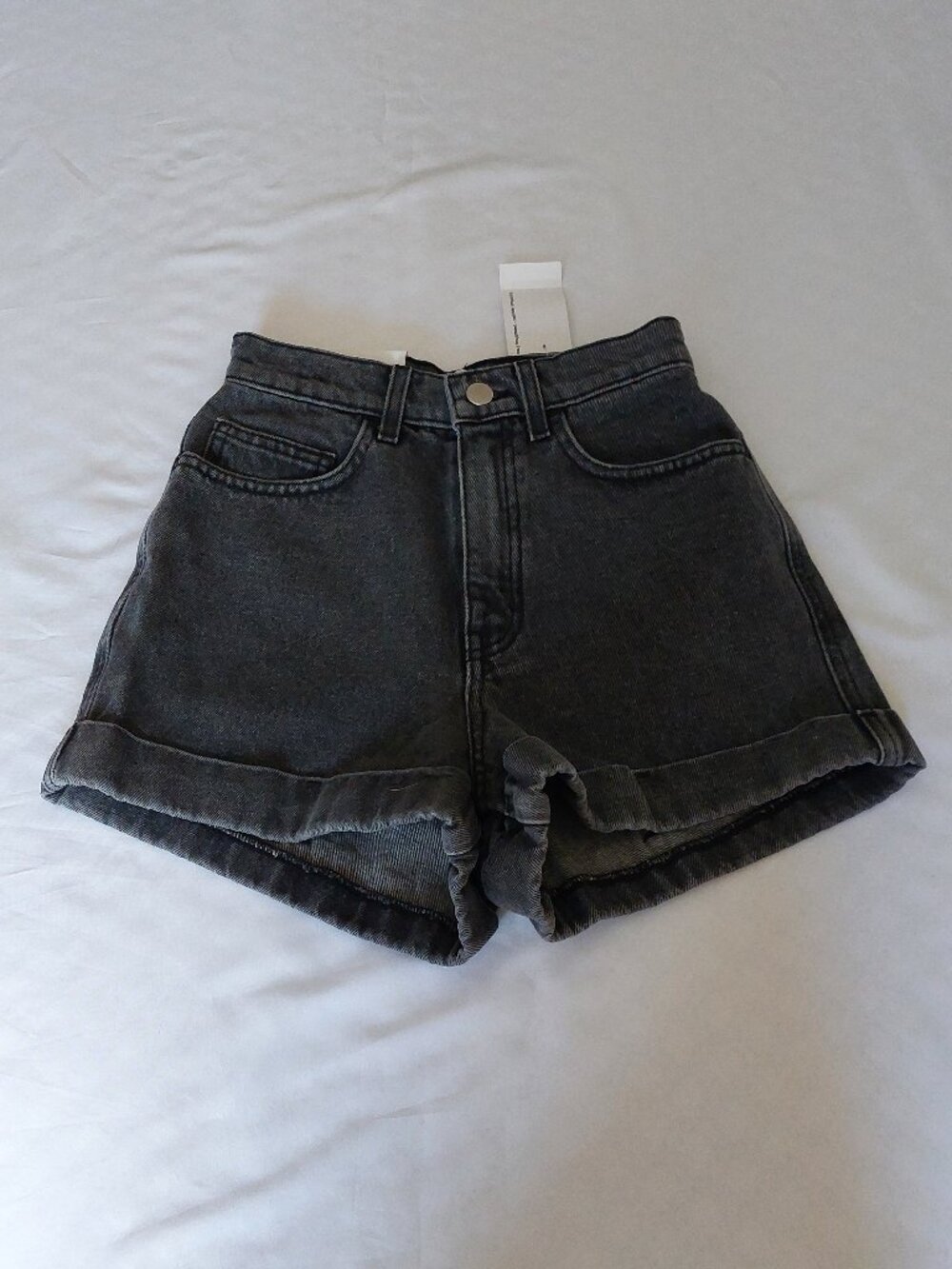 American Apparel Denim High Waist Cuff Short - Stone Washed Black NWT